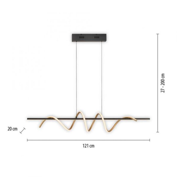 LED Pendelleuchte dimmbar 121 cm 3000 K Schwarz Messing