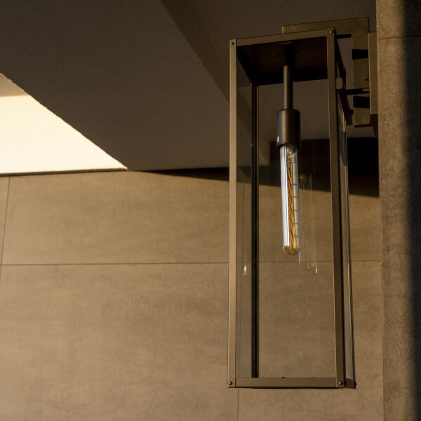 Wandlampe außen Haus Edelstahl Glas E27 H: 63,5 cm Schwarz