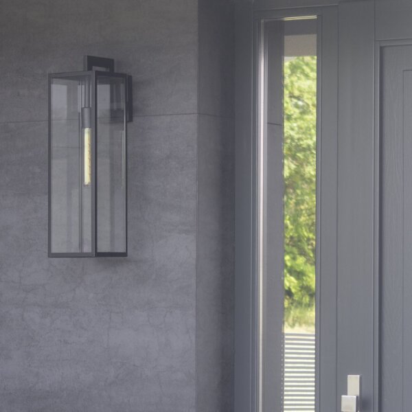 Wandlampe außen Haus Edelstahl Glas E27 H: 63,5 cm Schwarz