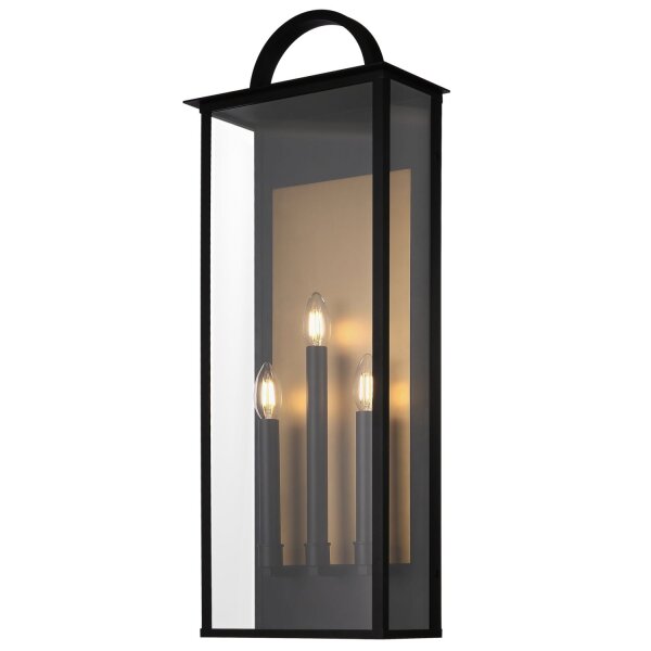 Wandleuchte außen Schwarz Messing H: 76 cm Edelstahl Glas
