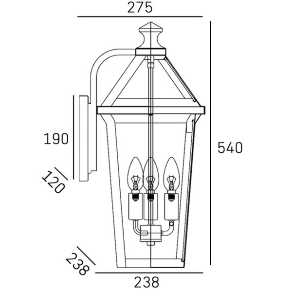 Außenwandlampe Edelstahl Glas H: 54 cm IP23 Schwarz 3x E14