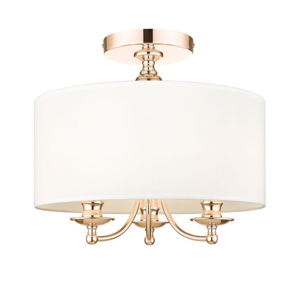 Deckenleuchte rund D: 40 cm in Gold Weiß 3x E14 Metall Stoff