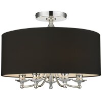 Deckenlampe Schwarz Chrom rund D: 50 cm Stoff Metall 5x E14