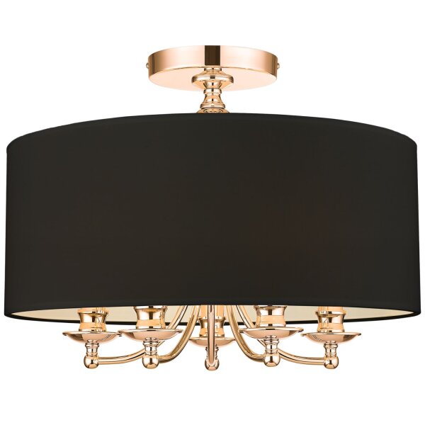 Deckenlampe rund Ø 50 cm in Schwarz Gold 5x E14 Stoff Metall