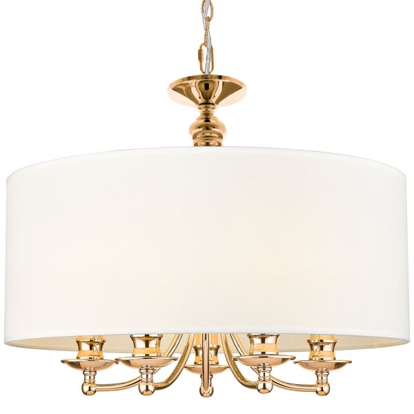 Hängelampe Metall Stoff rund D: 50 cm in Gold Weiß E14