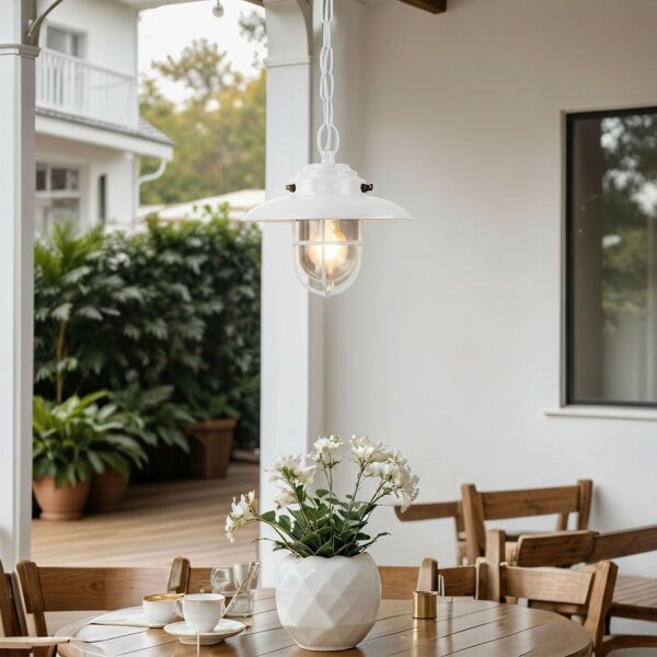 Außenlampe Glas Messing E27 IP54 D: 23 cm Weiß rund