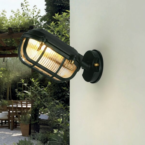 Außenleuchte Wand Glas Echt-Messing E27 IP64 H: 15,5 cm