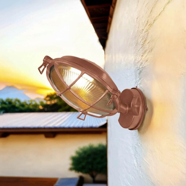 Kellerlampe Messing Glas E27 IP64 in Kupfer rund