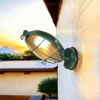Kellerlampe Messing Glas IP64 Gr&uuml;n antik E27 rund