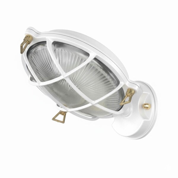 Außenwandlampe Glas Echt-Messing E27 IP64 Weiß rund