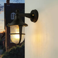 Außenwandlampe Messing Glas 27 cm hoch IP64 Schwarz...