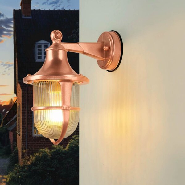 Außenlampe Wand Echt-Messing Glas E27 IP64 27 cm hoch
