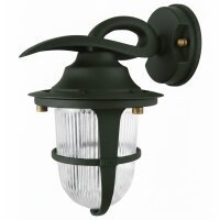 Wandlampe au&szlig;en Echt-Messing Glas 24 cm hoch IP64 Gr&uuml;n