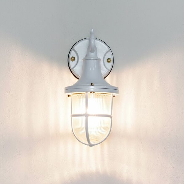 Außenlampe Wand Messing Glas H: 25 cm IP64 Weiß E27