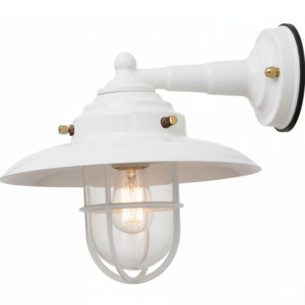 Außenlampe Wand Messing massiv Glas B: 26 cm IP43 Weiß