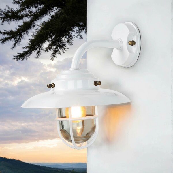 Wandlampe außen Messing massiv Glas B: 30 cm IP64 Weiß