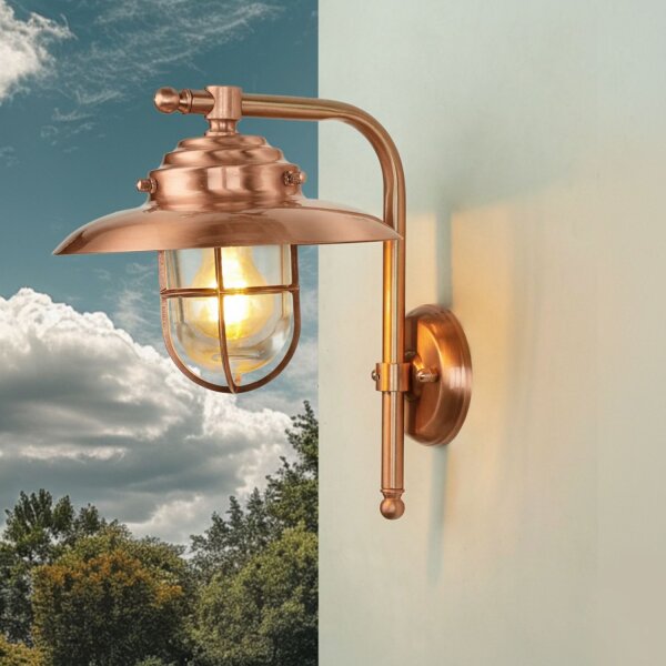 Außenleuchte Wand Messing massiv Glas E27 IP43 H: 30 cm