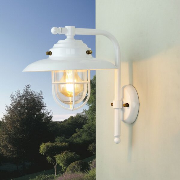 Wandleuchte außen Messing Glas E27 IP43 30 cm hoch Weiß