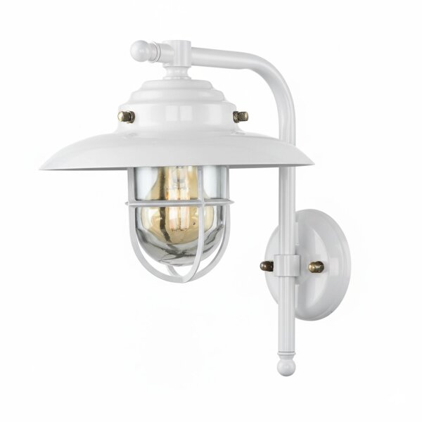 Wandleuchte außen Messing Glas E27 IP43 30 cm hoch Weiß