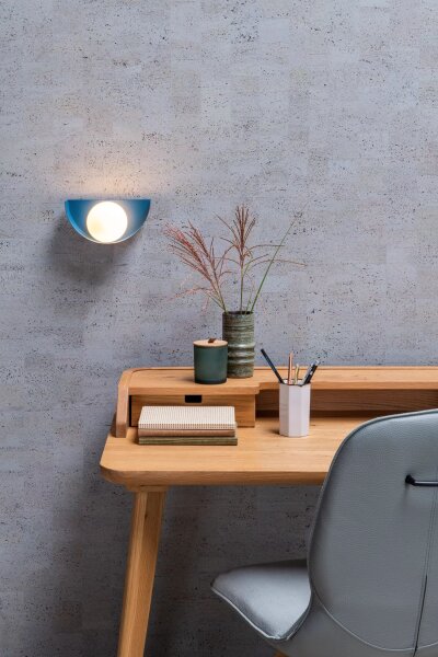 Wandlampe Glaskugel Metall Blau Weiß G9 blendarm