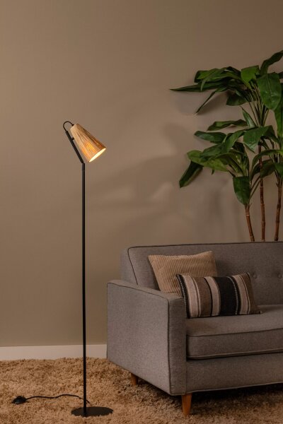 Stehlampe Rattan Metall Modern Grau Schwarz E14 152 cm