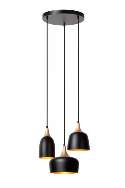 Hängelampe Aluminium Schwarz Gold B:30 cm E14 3-flmg