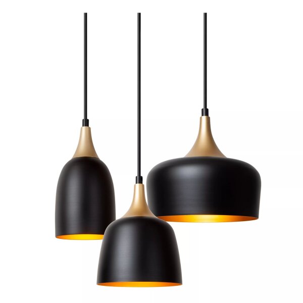 Hängelampe Aluminium Schwarz Gold B:30 cm E14 3-flmg