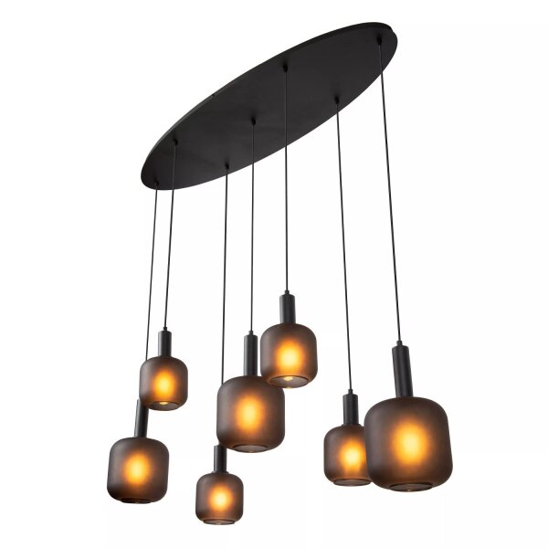 Pendelleuchte Rauchglas Schwarz L:150 cm E27 7-flammig