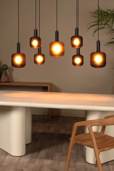 Pendelleuchte Rauchglas Schwarz L:150 cm E27 7-flammig