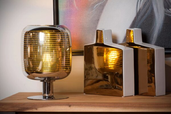 Tischlampe Glasschirm Chrom Gold 28 cm klein E27 Up