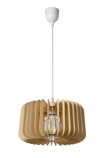 Hängelampe Holz Weiß Ø29 cm rund E27 Skandinavisch