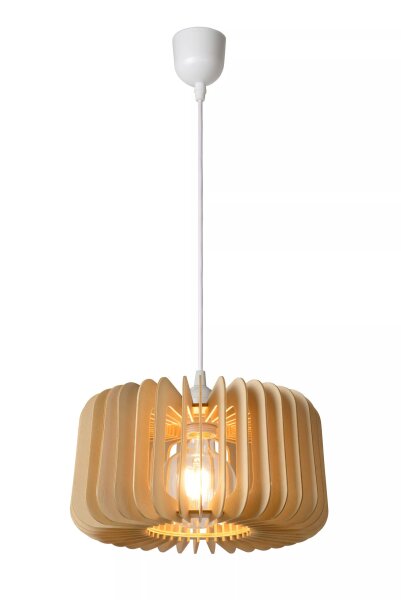 Hängelampe Holz Weiß Ø29 cm rund E27 Skandinavisch