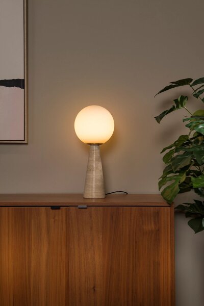 Tischleuchte Glas Travertin Taupe Ø45,5 cm E27 blendarm