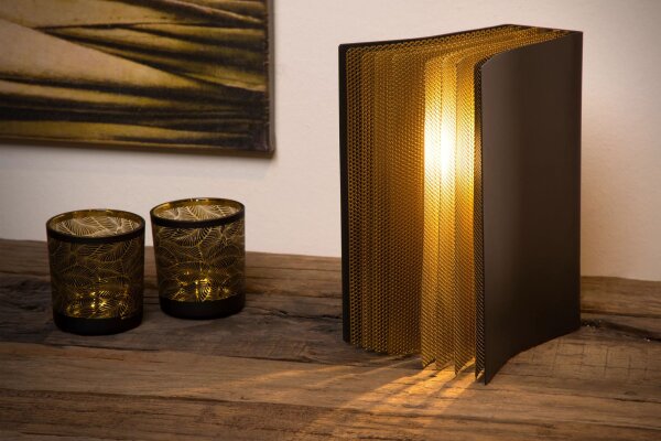 Tischleuchte Metall Schwarz Gold Buch 22 cm E14 Modern