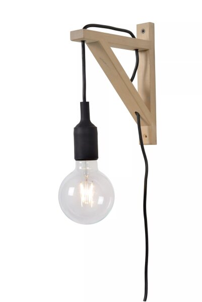 Wandlampe Holz T:19 cm Kabel Stecker E27 Retro Design