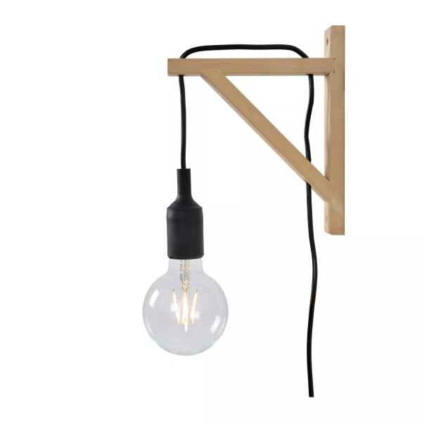 Wandlampe Holz T:19 cm Kabel Stecker E27 Retro Design