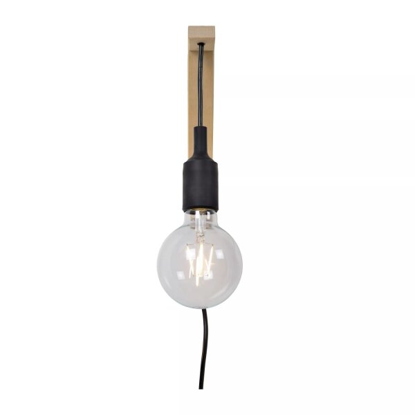 Wandlampe Holz T:19 cm Kabel Stecker E27 Retro Design
