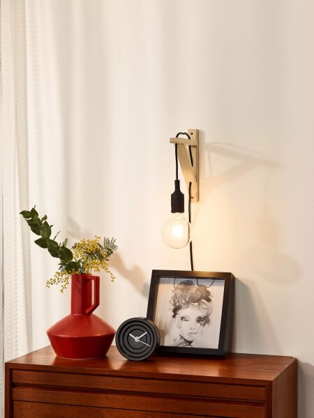 Wandlampe Holz T:19 cm Kabel Stecker E27 Retro Design