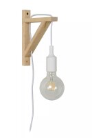 Wandlampe Holz Wei&szlig; H:22 cm Kabel Stecker E27 Retro