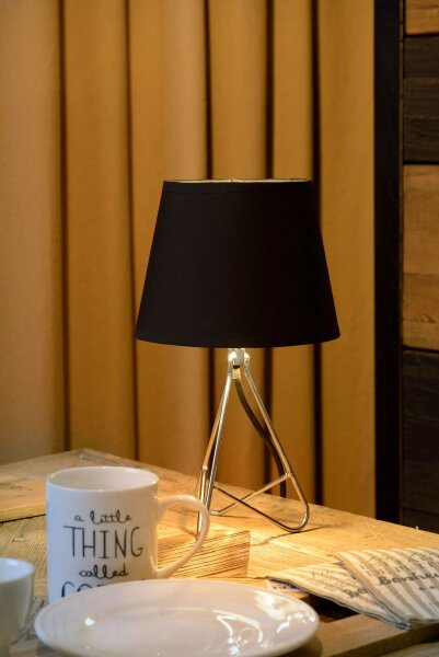Tischleuchte Stoff Schwarz Chrom E14 H:30 cm blendarm