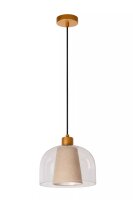 Pendelleuchte Glas Stoff Beige &Oslash;24 cm E27 Doppelschirm