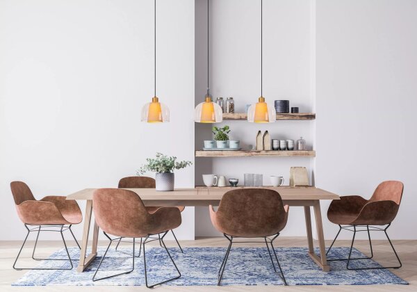 Pendelleuchte Glas Stoff Beige L:122 cm E27 3-flammig