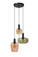 Pendelleuchte Glas Metall Gr&uuml;n Bernstein L:51 cm E27