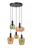 Pendelleuchte Glas Gr&uuml;n Bernstein L:65 cm E27 5-flammig