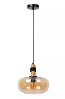 H&auml;ngeleuchte Retro Glasschirm Bernstein E27 &Oslash;30 cm rund
