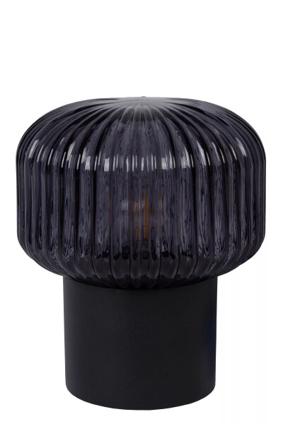 Tischlampe Rauchglas geriffelt Metall Schwarz 18 cm E14