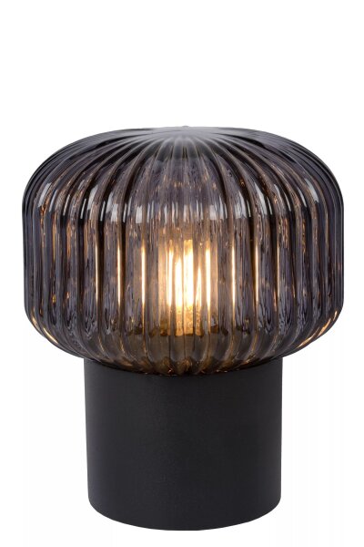 Tischlampe Rauchglas geriffelt Metall Schwarz 18 cm E14