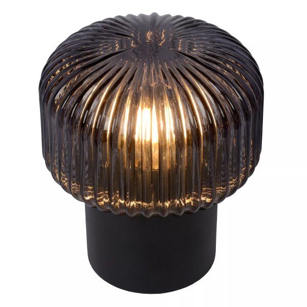 Tischlampe Rauchglas geriffelt Metall Schwarz 18 cm E14