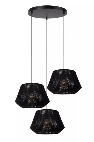 Hängelampe Stoff Metall 3-flammig Schwarz E27 L:35,5 cm