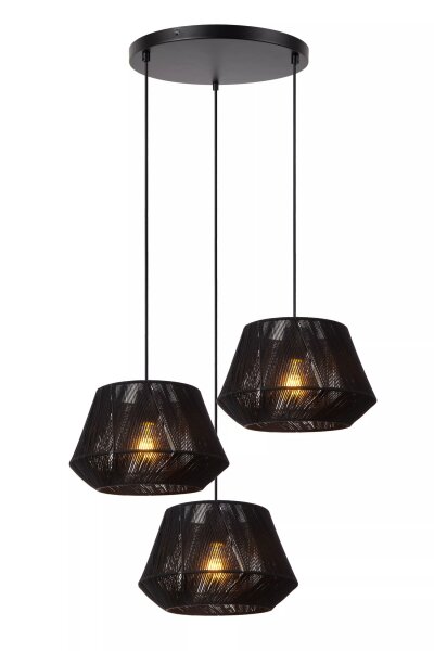 Hängelampe Stoff Metall 3-flammig Schwarz E27 L:35,5 cm